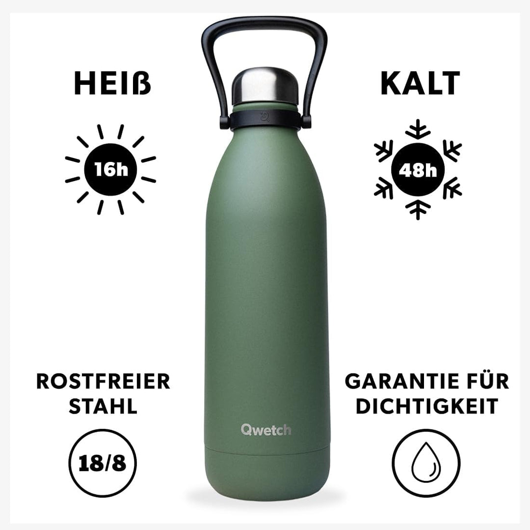 QWETCH Isotherme Flasche 1,5 l Kaki, 1,5 l Kaki