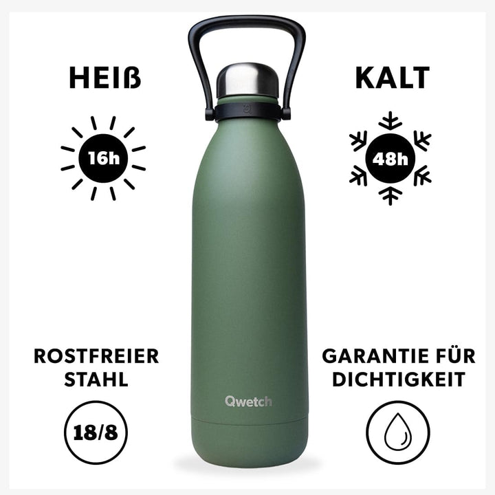 QWETCH Isotherme Flasche 1,5 l Kaki, 1,5 l Kaki