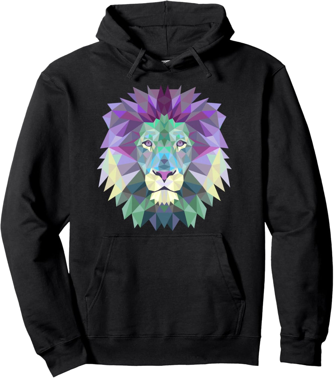 Geometrischer Löwenkopf, Pastellfarben, Lila, Türkis Pullover Hoodie