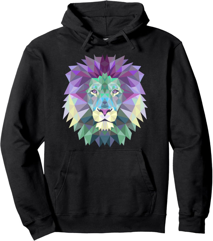 Geometrischer Löwenkopf, Pastellfarben, Lila, Türkis Pullover Hoodie
