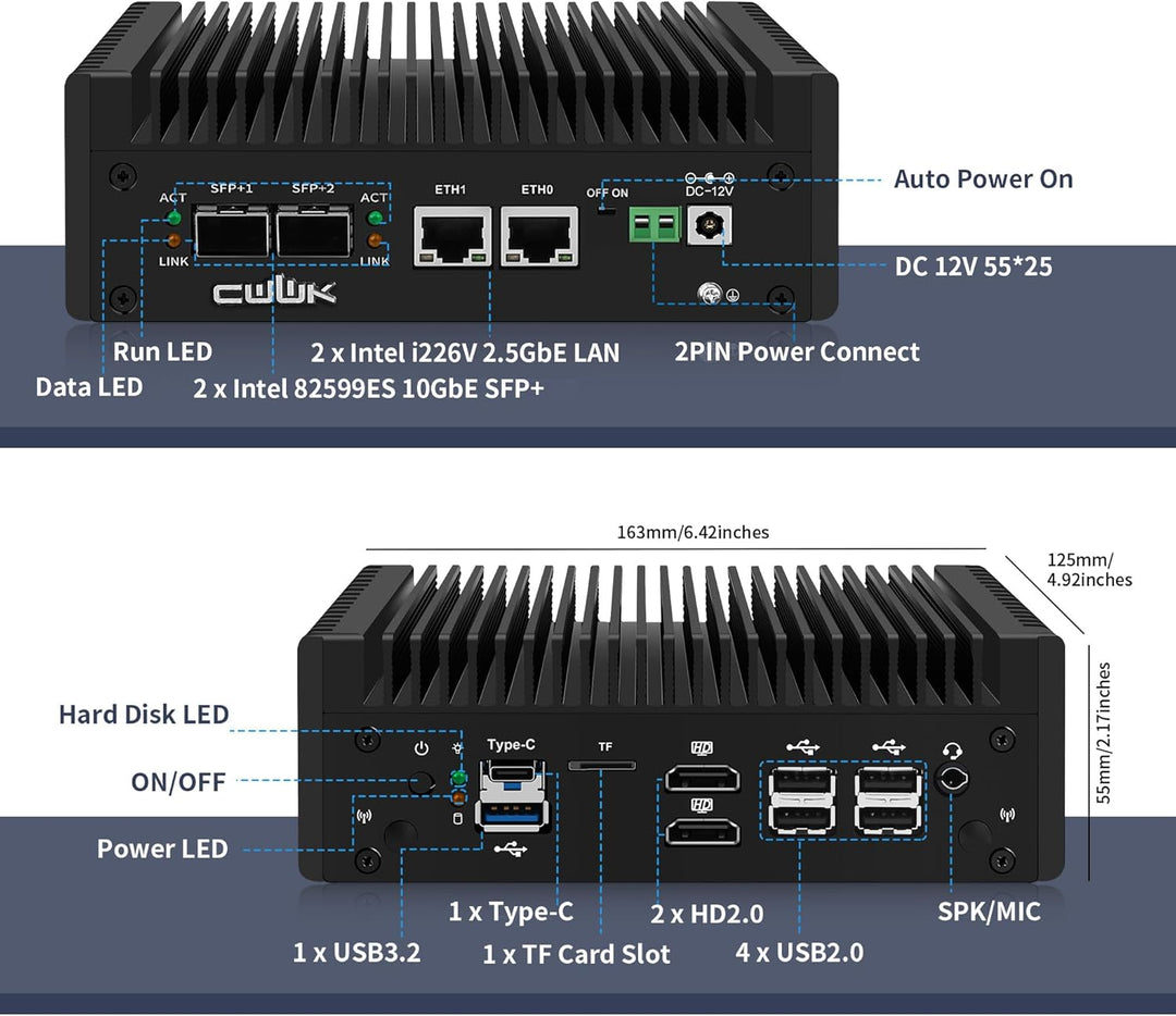 CWWK Mini PC N150 10GbE Firewall Appliance, Dual 10Gbit SFP+, 2 x i226-V 2.5GbE LAN, Micro OPNsense