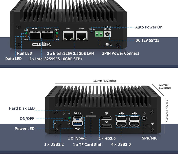 CWWK Mini PC N150 10GbE Firewall Appliance, Dual 10Gbit SFP+, 2 x i226-V 2.5GbE LAN, Micro OPNsense
