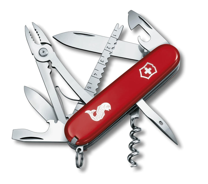 Victorinox, Taschenmesser, Angler, 91 mm, rot (18 Funktionen, Klinge, Korkenzieher, Dosenöffner, Kli
