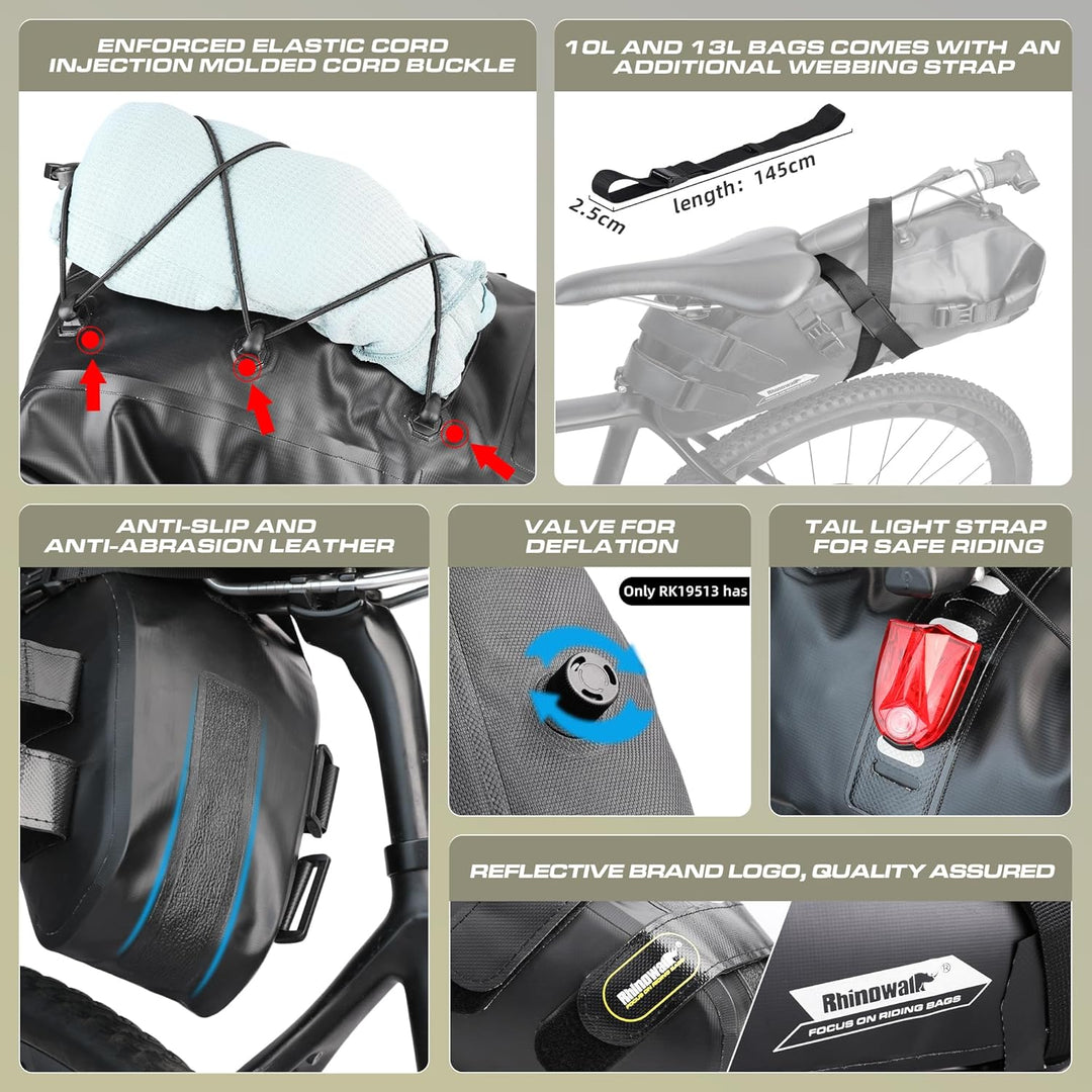 Rhinowalk Fahrrad Satteltasche Wasserdicht 1.5/5/10/13L Fahrradtasche Sitztasche für Outdoor Fahrräd