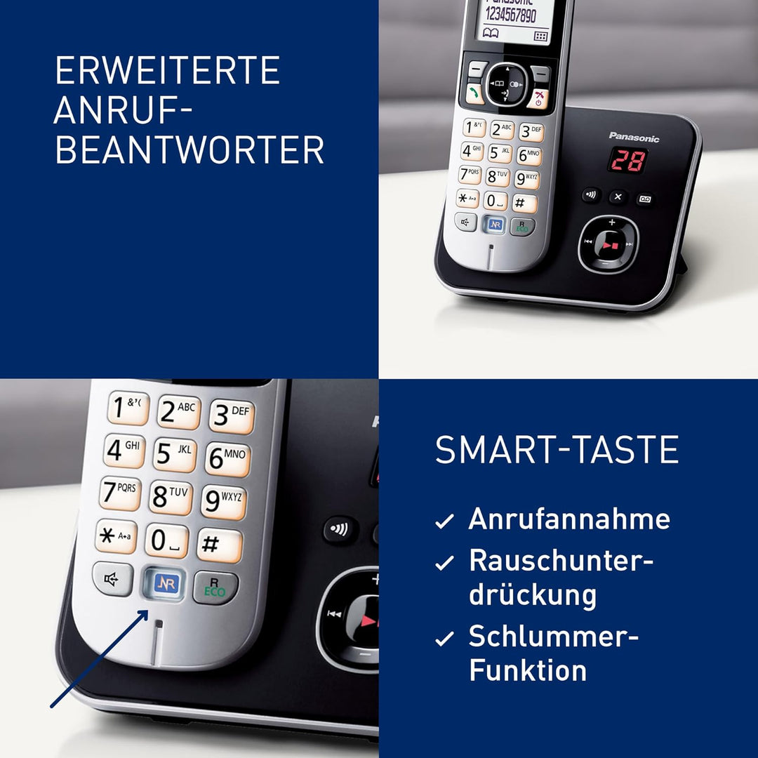 Panasonic KX-TG6821GB DECT Schnurlostelefon mit Anrufbeantworter (strahlungsarm, Eco-Modus, GAP Tele