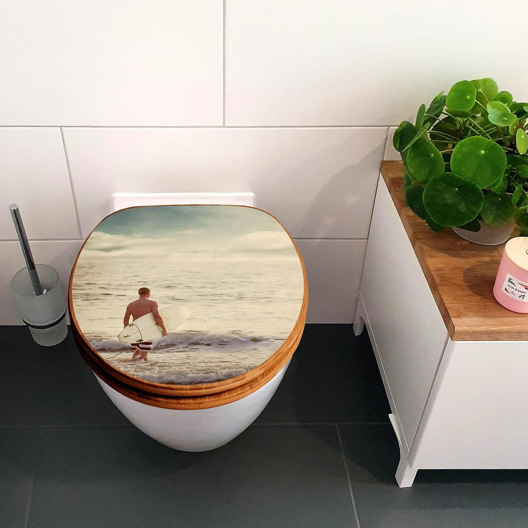 banjado Design WC Sitz Bambus Absenkautomatik 45,8x37,5cm - Toilettendeckel mit Absenkautomatik Holz