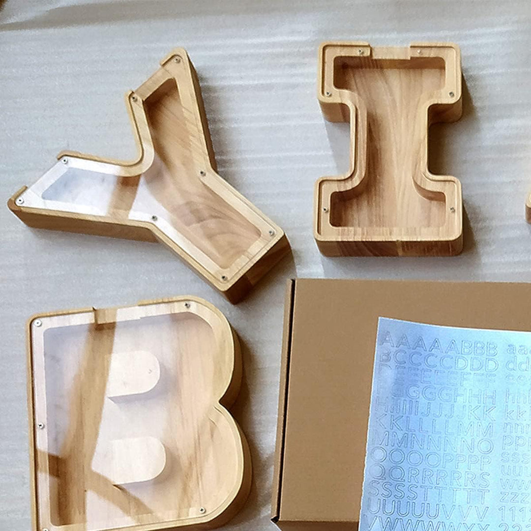 LEcylankEr Spardose Kinder Personalisierte A-Z Alphabet Sparbüchse Holz Spardose Dekoration Kreative
