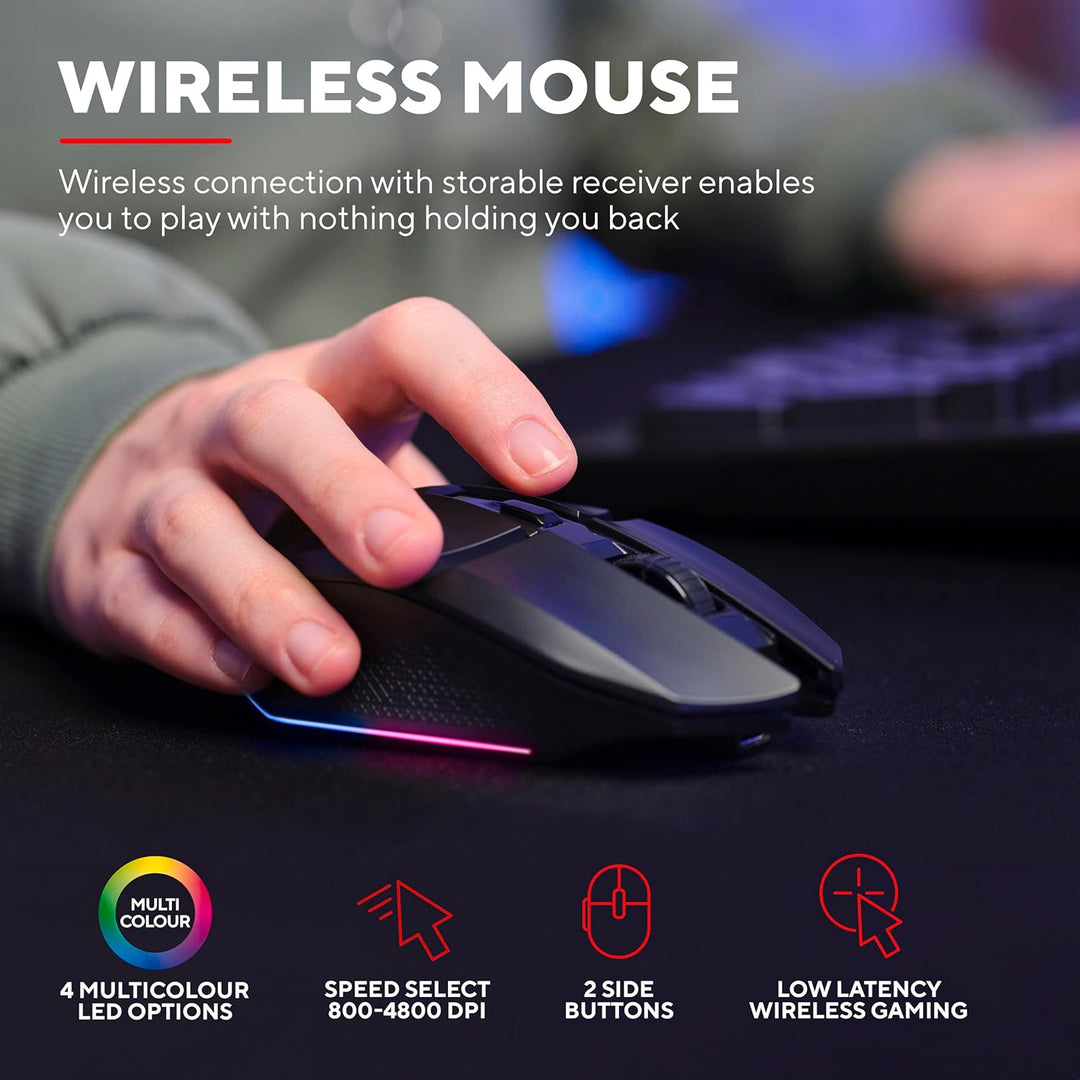 Trust GXT 1794 Set Gaming Tastatur QWERTZ DE Layout mit Funkmaus und Mauspad, 3-in-1 LED Gaming Pake