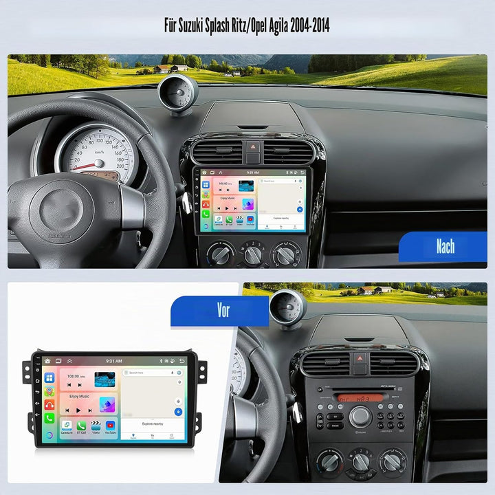CAMECHO 2+64G 9 Zoll Android 13 Autoradio für Suzuki Splash Ritz/Opel Agila 2004-2014 mit Rückfahrka