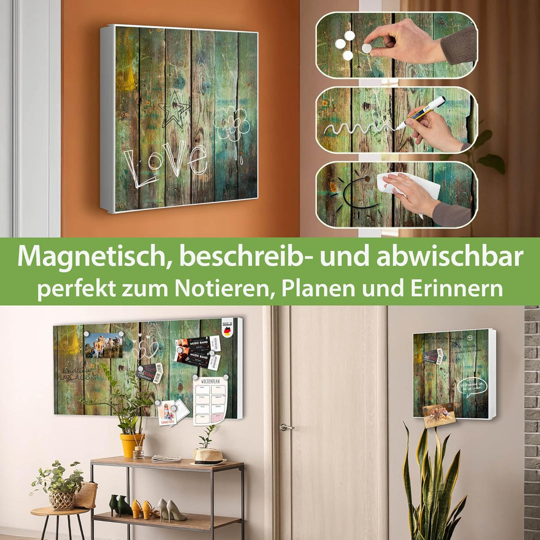 banjado® Grosser Schlüsselkasten Glas/Schlüsselbox 30cm x 30cm mit 50 Haken - Motiv Grünes Holz/Schl