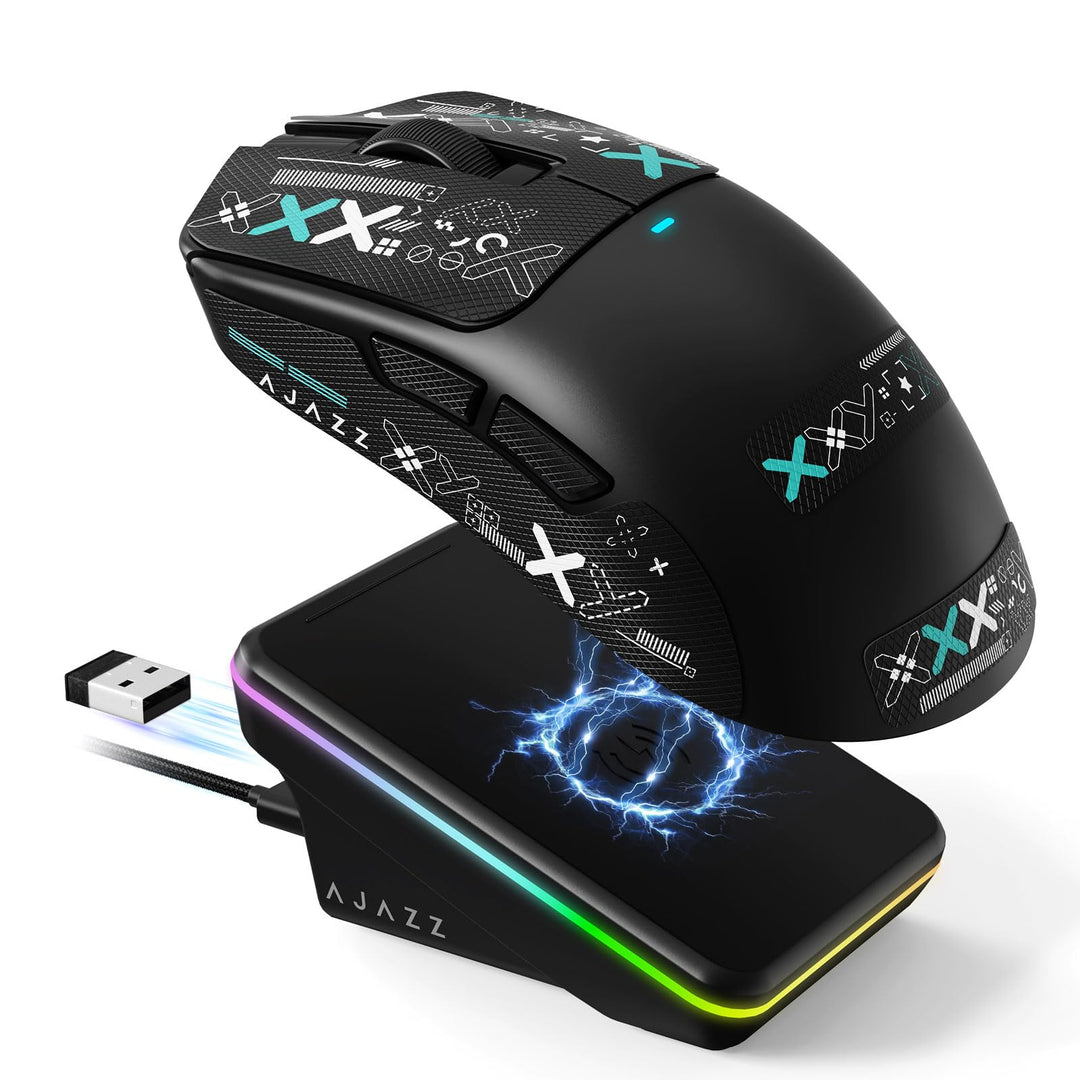 A.JAZZ AJ200P Kabellose Gaming-Maus mit KI-Unterstützung &amp; Ladestation Schwarz B, Schwarz B
