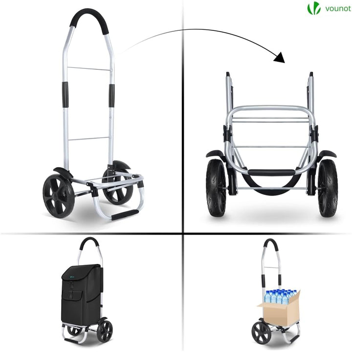 VOUNOT® Einkaufstrolley Klappbar aus Aluminium mit 58L Wasserdichter Tasche, 2 Extra grosse Räder mi