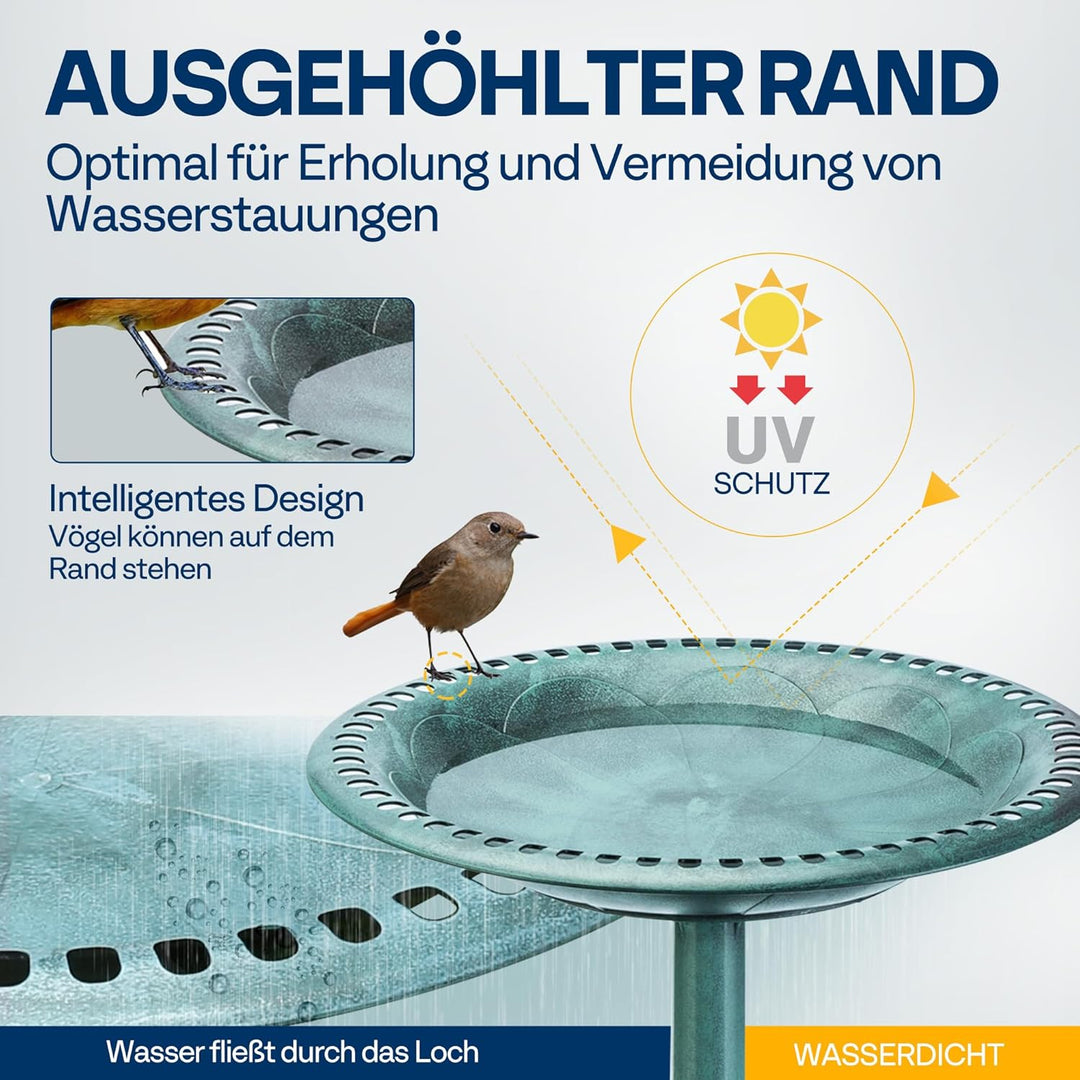 VIVOHOME Vogeltränke 71cm hoch Polyresin leicht antike Optik für Aussenbereich Grün, Grün