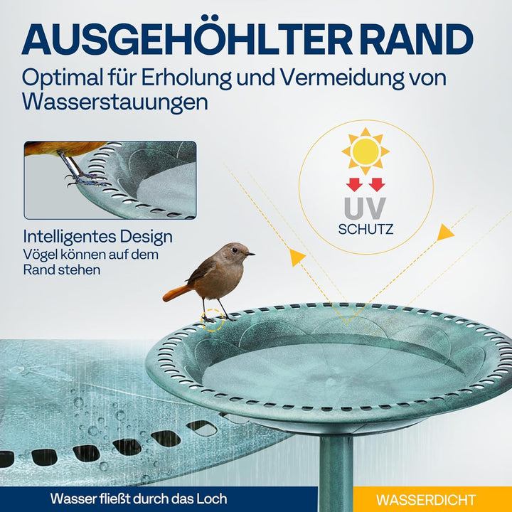 VIVOHOME Vogeltränke 71cm hoch Polyresin leicht antike Optik für Aussenbereich Grün, Grün