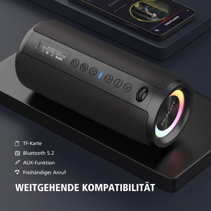 ZEALOT Bluetooth Lautsprecher S51 Pro mit Licht,Musikbox Tragbarer Blueooth Box,40W kraftvoller Ster