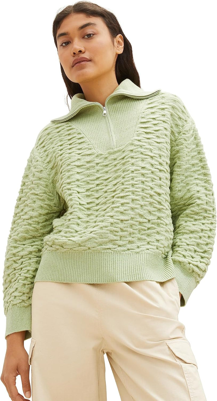 TOM TAILOR Denim Damen Basic Troyer Pullover M 32256 - Dusty Pear Green, M 32256 - Dusty Pear Green