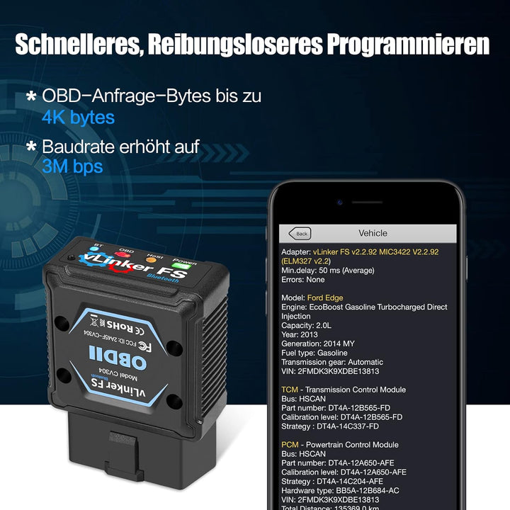 Vgate vLinker FS Bluetooth OBD2 Diagnostic Device OBD2 Bluetooth Adapter for iOS Android & Windows