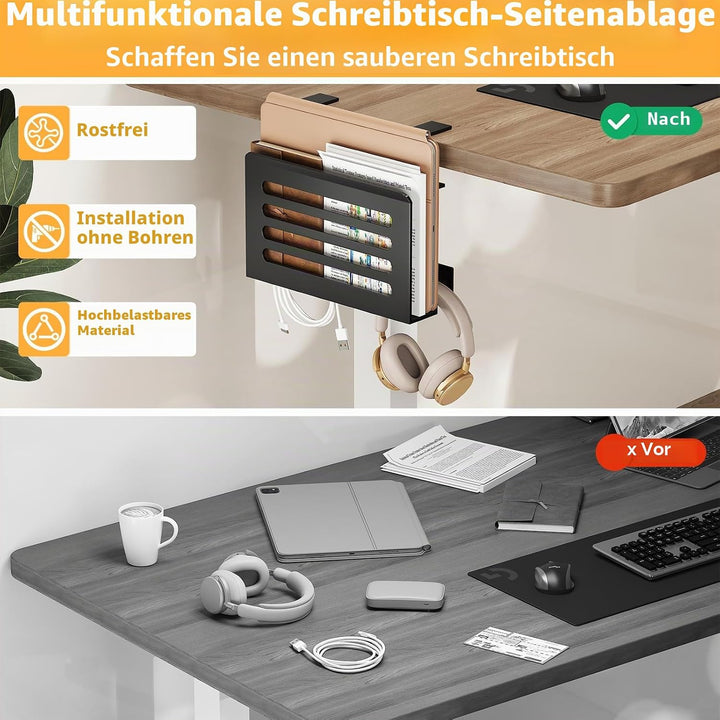 ROLIZOE Schreibtisch Seitenaufbewahrung mit Häkchen Laptop Ständer Metall Rutschfest Unter Schreibti