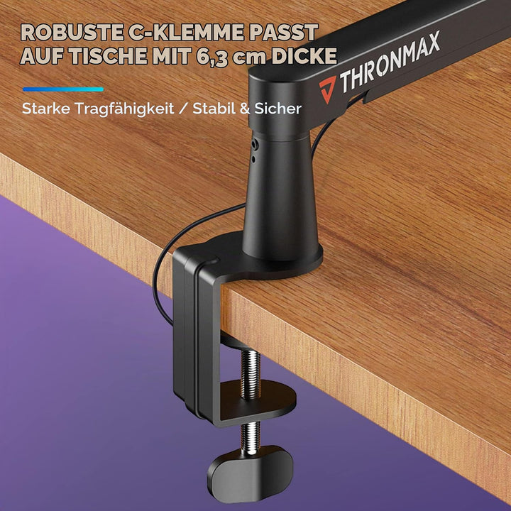 THRONMAX Twist S6 Mikrofonarm, Low-Profile-Mikrofonständer mit Kabelmanagement, Tischklemme, Vielsei