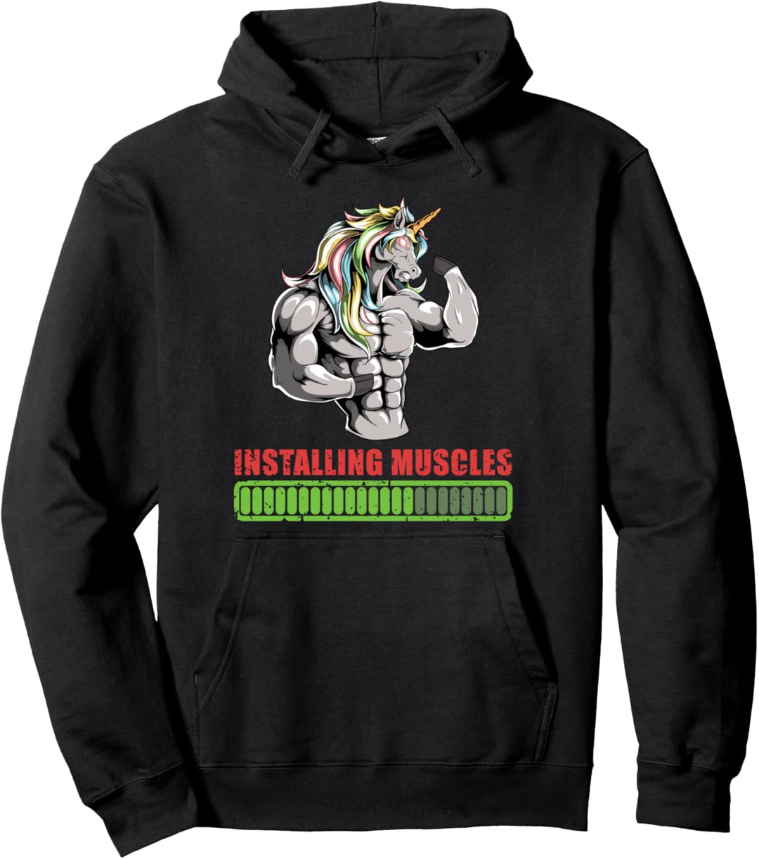 Unicorn Powerlifter Workout Gym Installation Muskel Lifting Pullover Hoodie