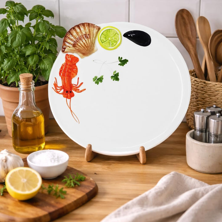 Lashuma Handgemachter Platzteller aus Italienischer Keramik im Meeresfrüchte Design, Runder Fischtel