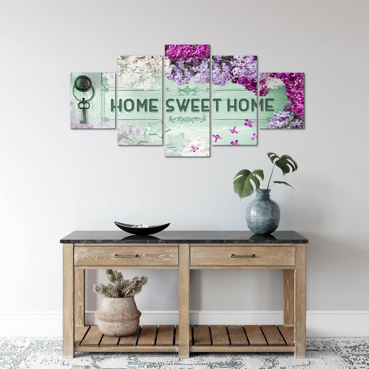 Runa Art Wandbilder Home Sweet Home 5 Teilig Bild auf Vlies Leinwand Deko Wohnzimmer Mit Spruch Grün