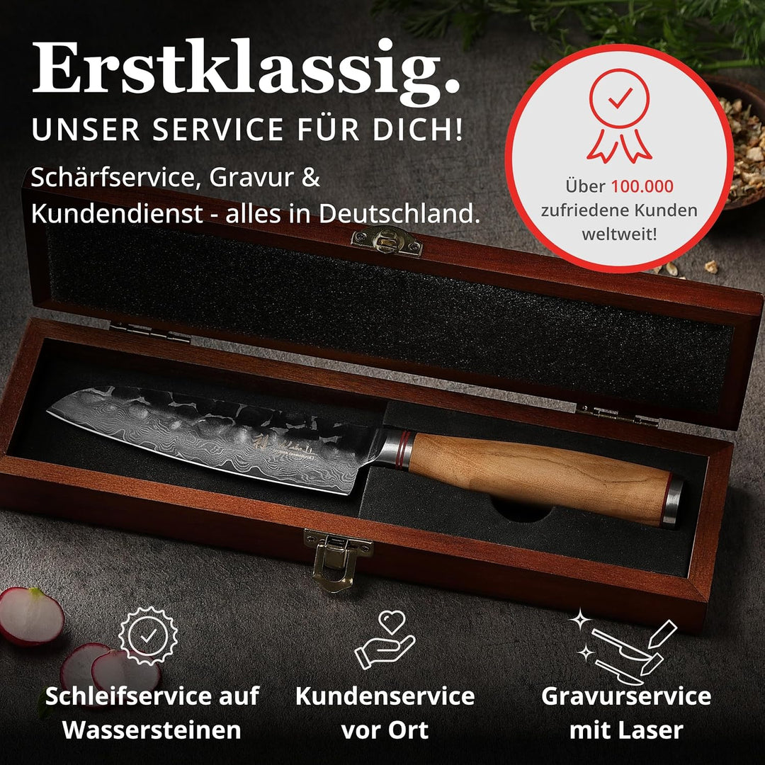 Wakoli Olive HS Serie Damastmesser kleines Santokumesser 13cm Klinge extrem scharf aus 67 Lagen I Da