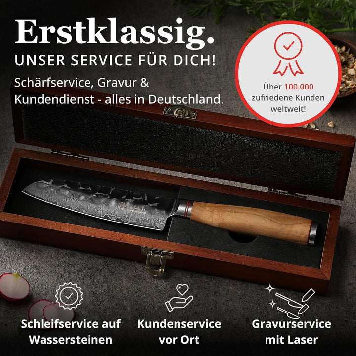 Wakoli Olive HS Serie Damastmesser kleines Santokumesser 13cm Klinge extrem scharf aus 67 Lagen I Da