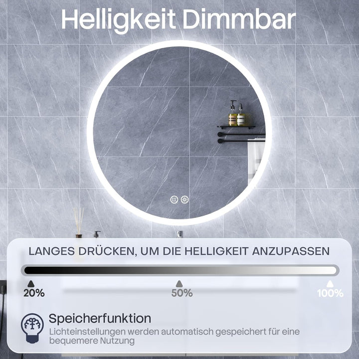 HySail Badspiegel mit Beleuchtung, 5mm Hochauflösender Silber-Spiegel, 3 Farbtemperaturen & Dimmbare