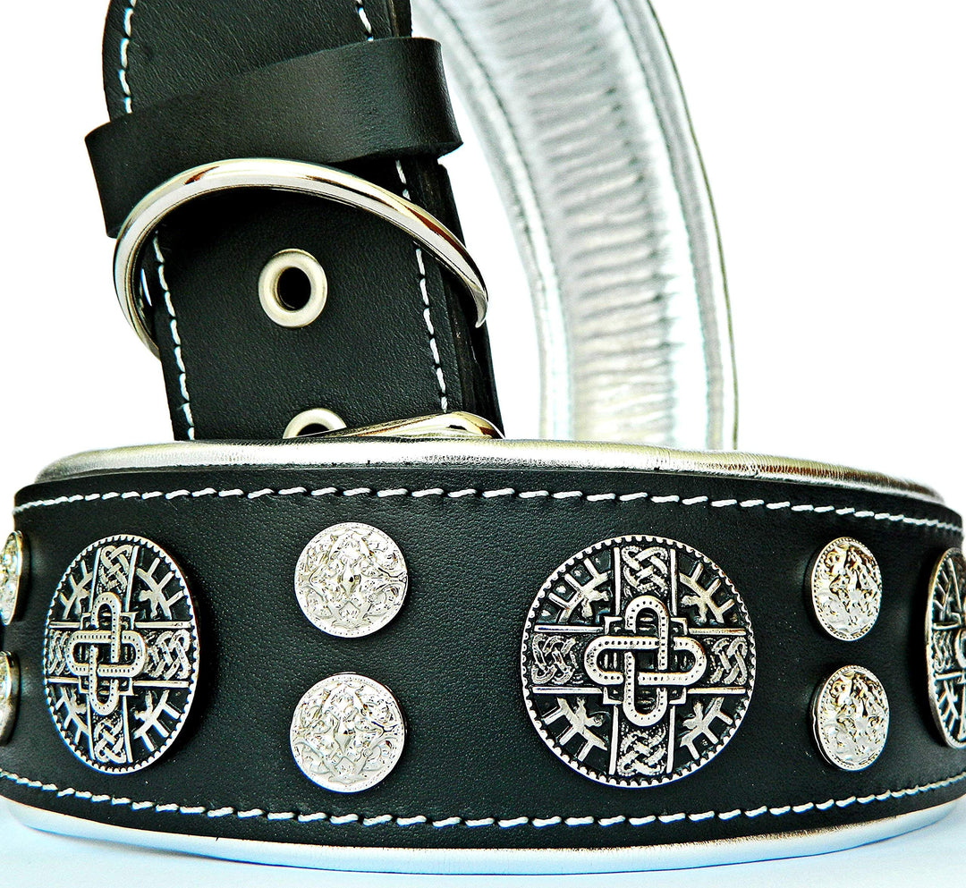 Bestia™ "Hektor Echtleder Hundehalsband für grosse Hunde. 100% Leder. Weich gepolstert. 6,3 cm breit