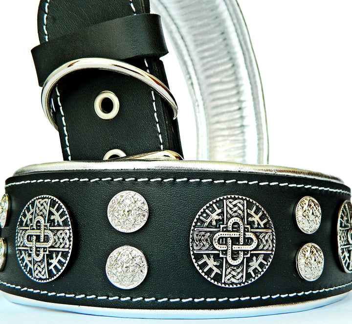 Bestia™ "Hektor Echtleder Hundehalsband für grosse Hunde. 100% Leder. Weich gepolstert. 6,3 cm breit