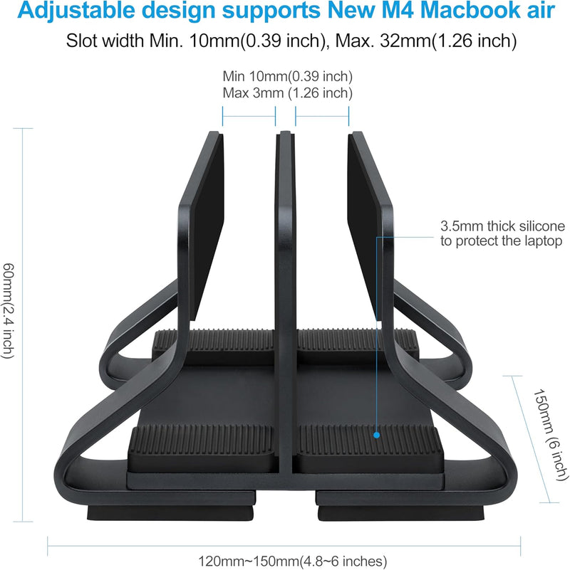 Psitek Aluminium Dual Vertikaler Laptopständer Dockhalter, Unterstützt 2 Geräte, Verstellbare Schlit