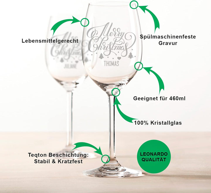 GRAVURZEILE Leonardo Weingläser - Merry Christmas Lettering Design - graviert mit Wunschnamen - inkl