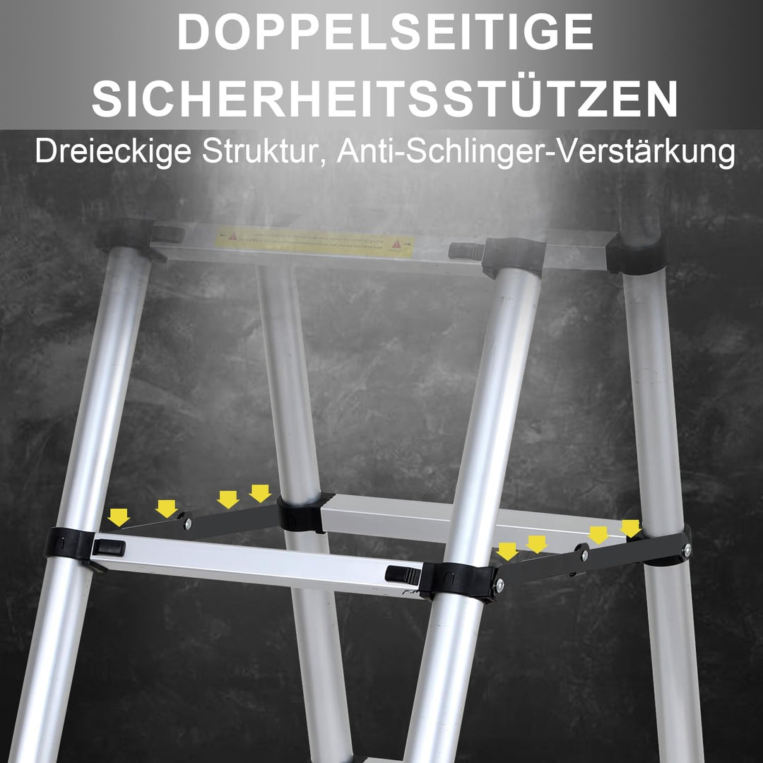 Eulenke Teleskopleiter 1.7m+2.0m Aluminium Trittleiter 5+6 Stufen Tragbare rutschfeste Klappleiter,