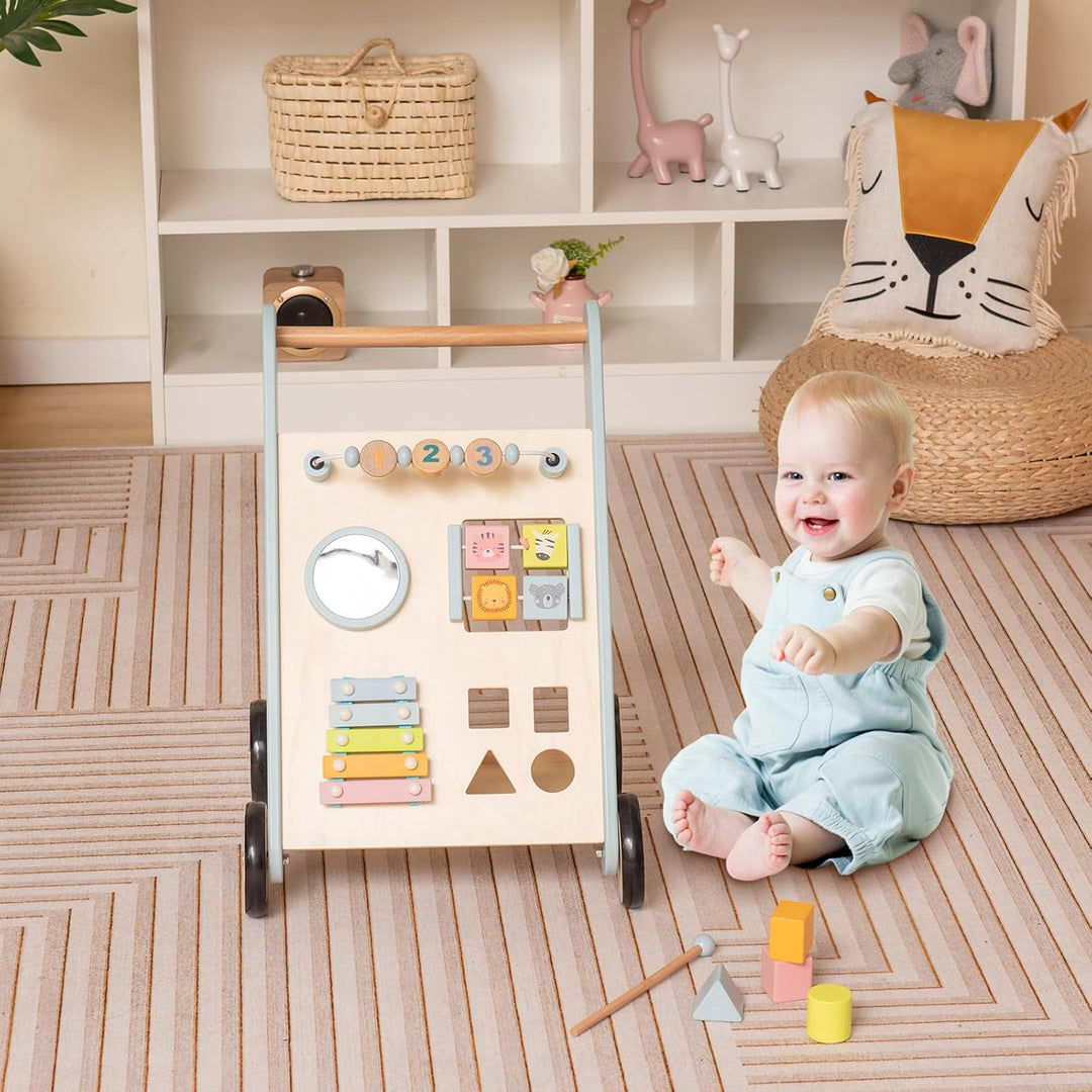 DREAMADE 2 in 1 Lauflernwagen, Lauflernhilfe mit Spielbrett, Spiegel, Flip-Block, Xylophon & Spielze