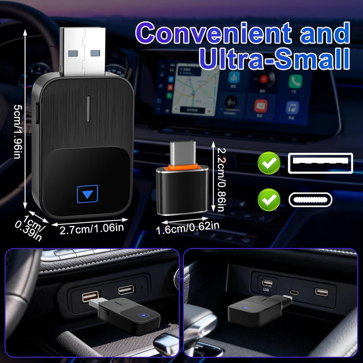 CarPlay Wireless Adapter, 2 IN 1 Wireless Android Auto & Carplay Wireles Adapter, Wandelt Wired CarP