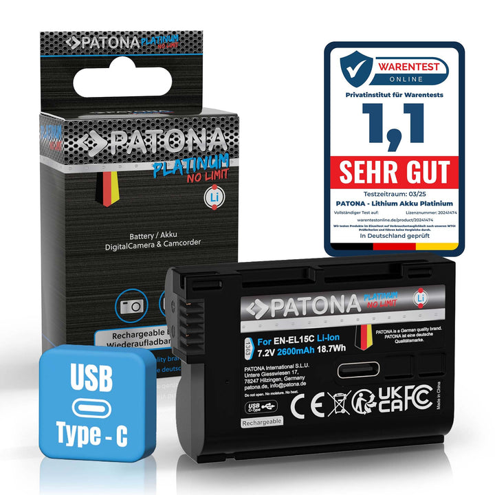 PATONA Platinum EN-EL15c USB Kamera Akku (2600 mAh) mit direkt USB Eingang (USB-c) 1363 - Kompatibel