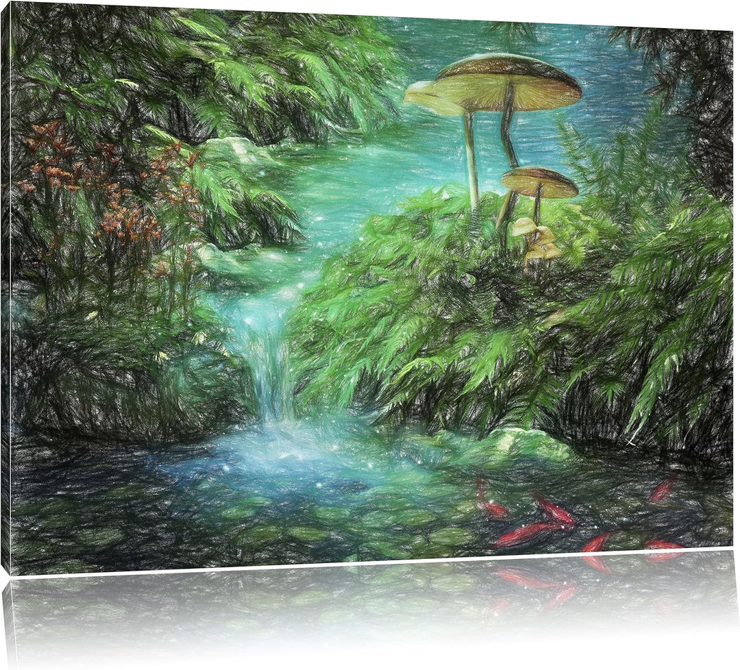 Pixxprint magischer Märchenwald als Leinwandbild/Grösse: 100x70 / Wandbild/Kunstdruck/fertig bespann