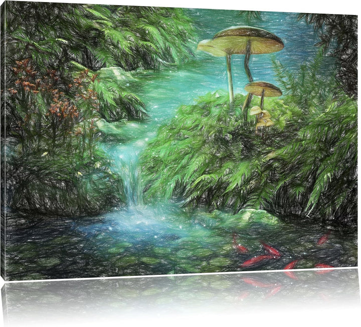 Pixxprint magischer Märchenwald als Leinwandbild/Grösse: 100x70 / Wandbild/Kunstdruck/fertig bespann