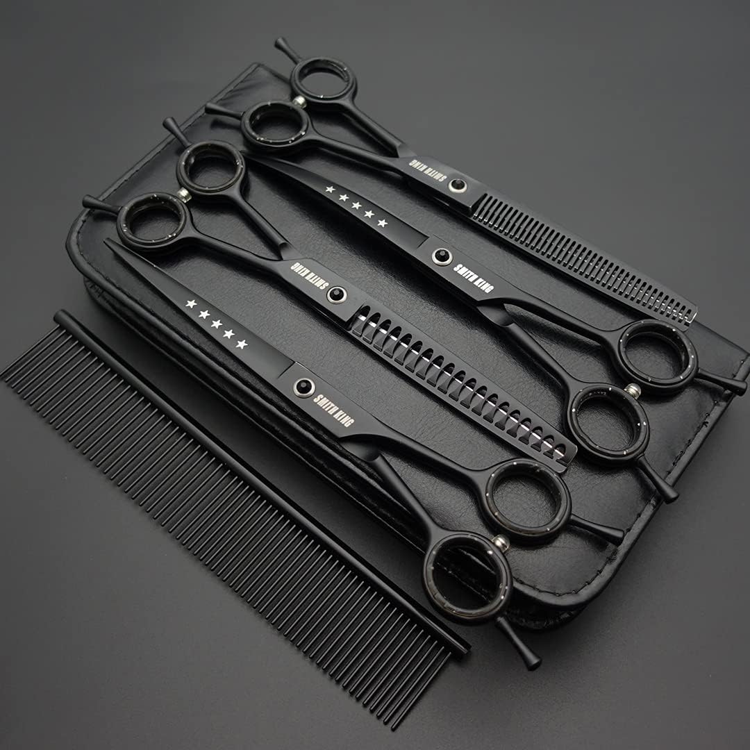 7,0 Zoll Professional Dog Grooming Scissors Set Gerade & Ausdünnen & Gebogen & Chunker & Kamm 5 Stüc