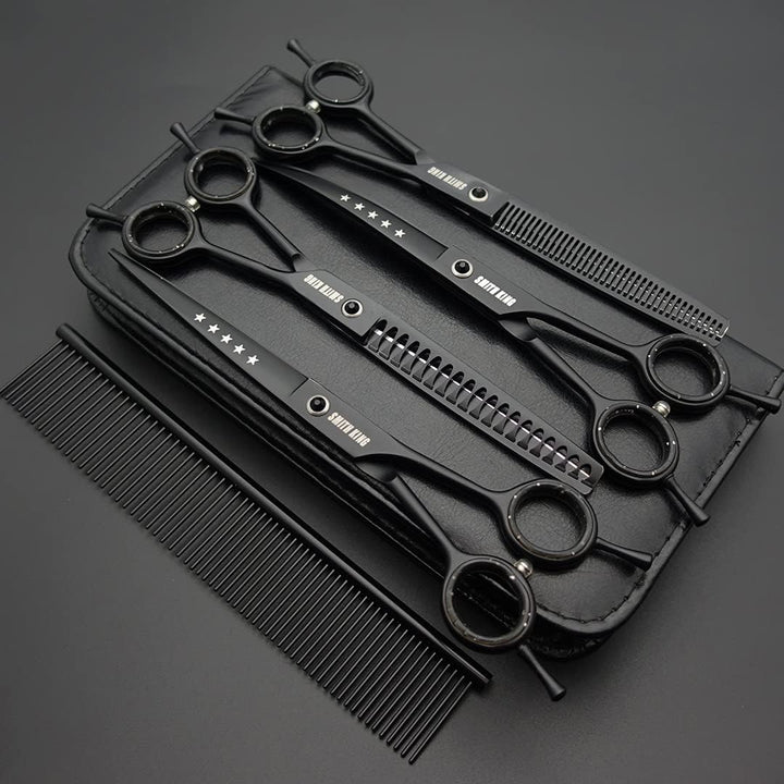 7,0 Zoll Professional Dog Grooming Scissors Set Gerade & Ausdünnen & Gebogen & Chunker & Kamm 5 Stüc