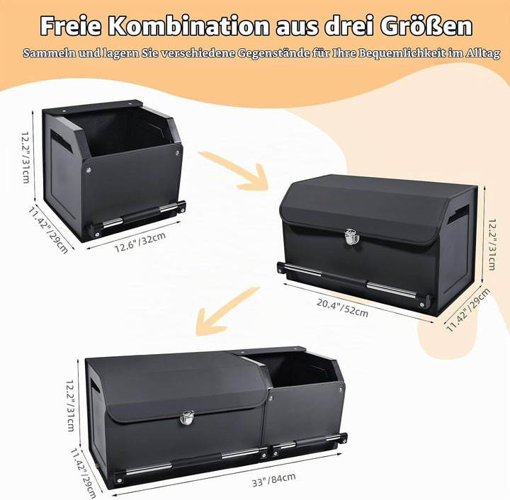Modulares 2-in-1 Auto Kofferraum Organizer mit Deckel, Stabiler Zuggriff, Strapazierfähiges Leder, A