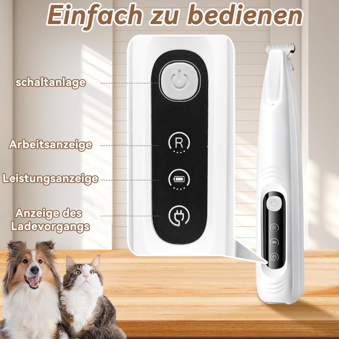 Pfotentrimmer für Hunde, Profi Hundetrimmer mit LED-Licht, Leise Haarschneidemaschine, Wasserdichter