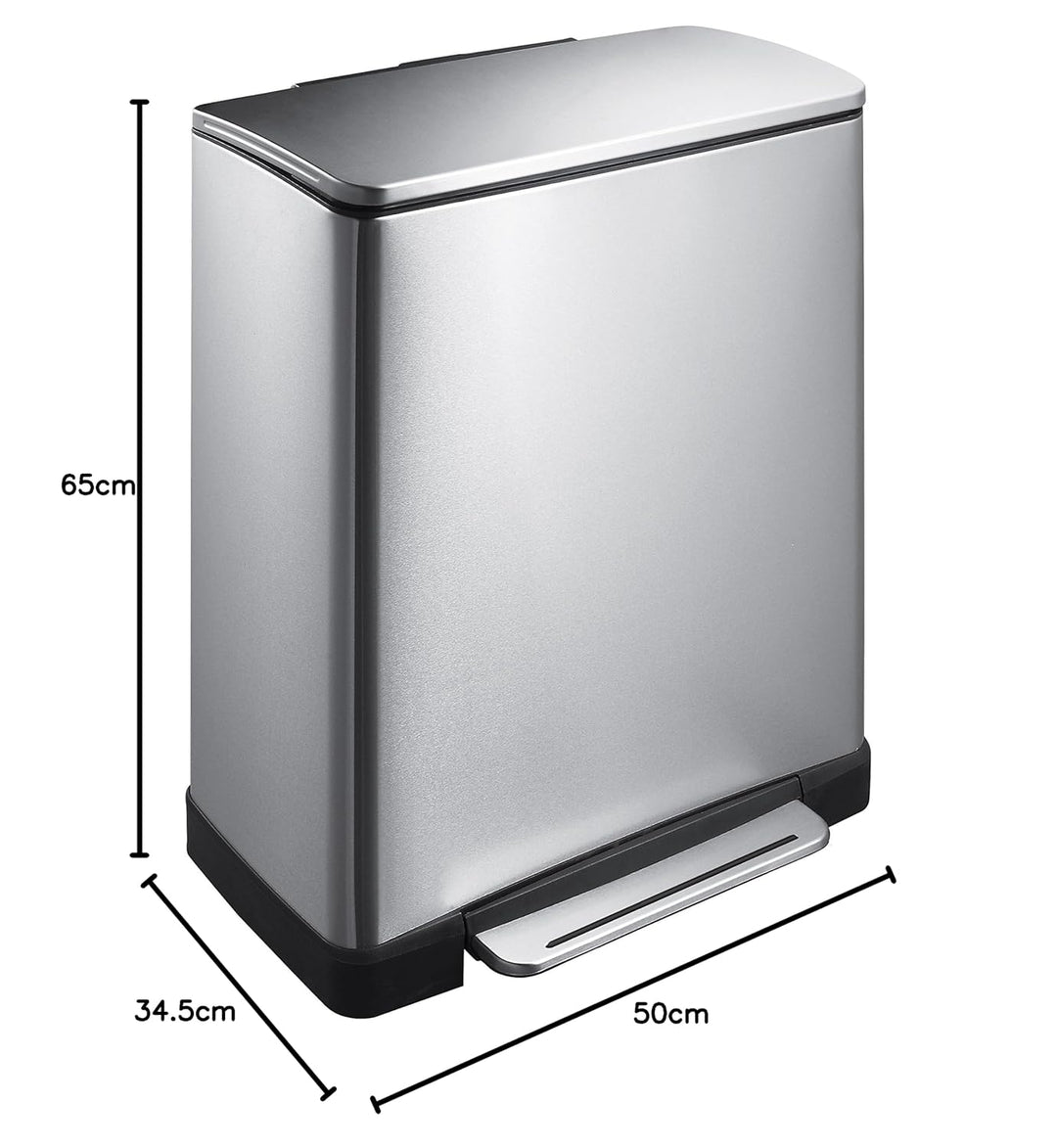 EKO E-Cube Tretmülleimer 50L Edelstal (34.5 x 50 x 65 cm, Dämpfer-System, Fingerabdruck frei, Stay-O