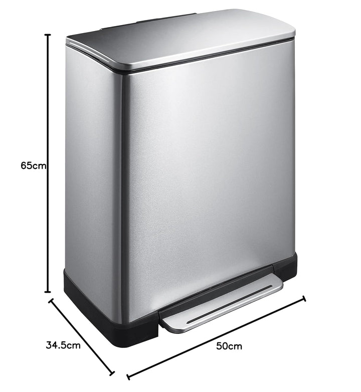 EKO E-Cube Tretmülleimer 50L Edelstal (34.5 x 50 x 65 cm, Dämpfer-System, Fingerabdruck frei, Stay-O