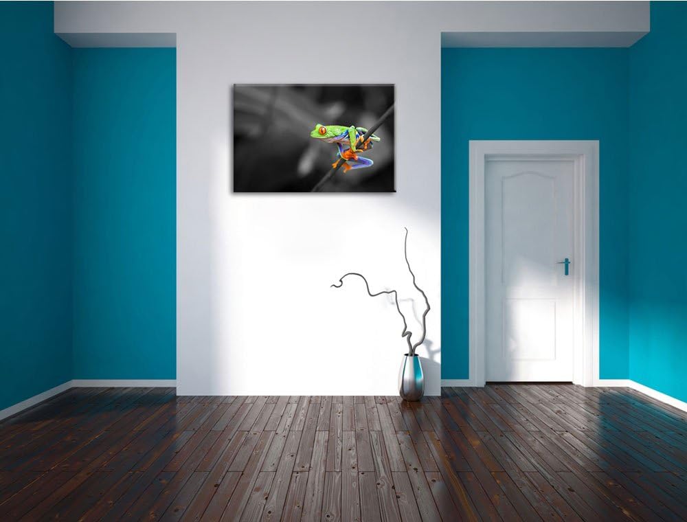 kleiner Frosch auf Zweig schwarz/weiss Format: 100x70 auf Leinwand, XXL riesige Bilder fertig gerahm