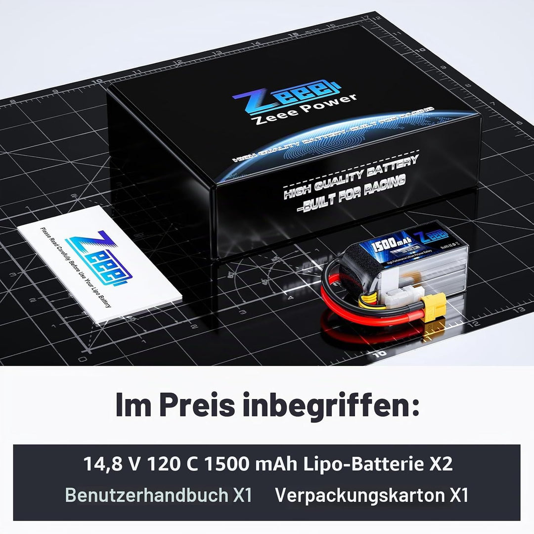 Zeee 4S LiPo Akku 1500mAh 14,8V 120C mit XT60 Steck für UAV Drones FPV Rennrad Quadcopters Flugzeug