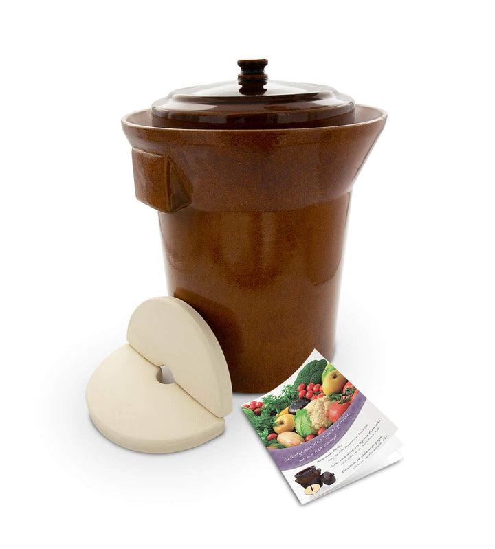 Kerazo Premium Gärtopf [Form 1] - 10.0 Liter aus hochwertiger Steinzeug Keramik inkl. Deckel und Ste