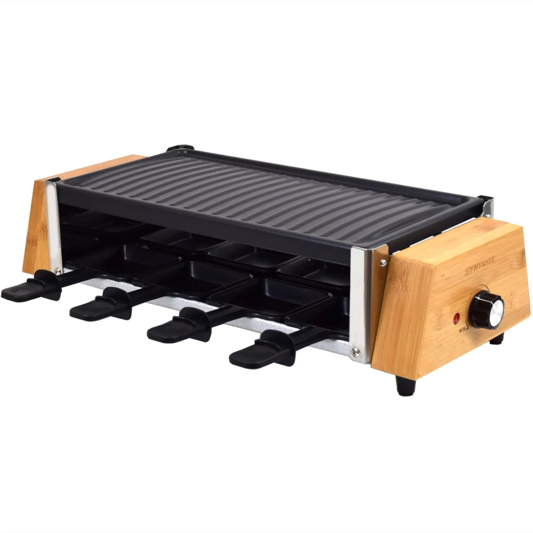 Syntrox Raclette Grill 8 Personen, 1500W Elektrischer Raclettegrill mit Natursteinplatte und Wendepl