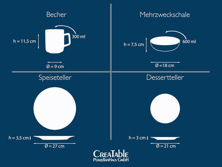 CreaTable, 25859, Serie TROPICANA black, Geschirrset, Kombiservice 16 teilig Kombiservice 16 teilig